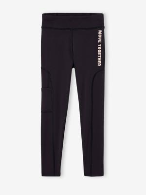 Sportlegging voor meisjes van technisch materiaal met ritszakje achter zwart