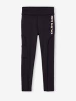 Sportlegging voor meisjes van technisch materiaal met ritszakje achter zwart