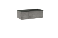 Storke Edge zwevend badmeubel 110 x 52 cm beton donkergrijs met Scuro asymmetrisch rechtse wastafel in kwarts mat zwart