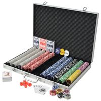 The Living Store Pokerset met 6 Casino Dobbelstenen - 3 Kaartendecks - Las Vegas Stijl - 1000 Laser Chips - Aluminium