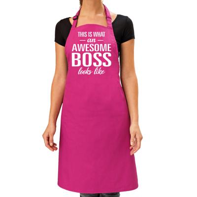 Awesome boss tekst - bbq / keuken schort - roze - voor dames - cadeau voor de baas Awesome boss tekst - bbq / keuken schort - roze - voor dames - cadeau voor de baas
