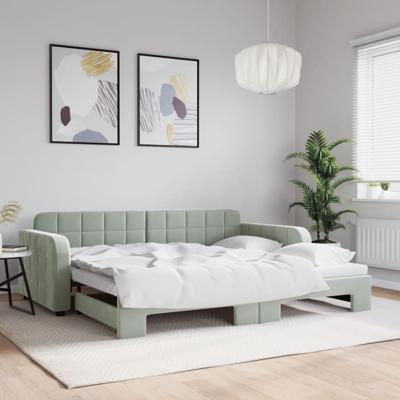 Slaapbank met onderschuifbed 90x190 cm fluweel lichtgrijs