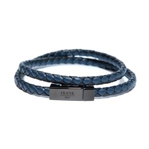 Frank 1967 7FB-0154 Wikkelarmband staal/leder blauw-zwart 41 cm