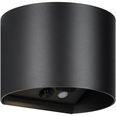 LED Tuinverlichting - Trion Elan - Wandlamp Buitenlamp - 2 Lichtpunten Boven en Onder van 1 Watt - Warm Wit 3000K - Bewegingssensor - Op Batterijen - Halfrond - Mat Zwart - Kunststof