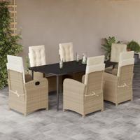 7-delige Tuinset met kussens poly rattan beige
