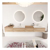 Mondiaz Bukla 280cm badmeubel met module 60 rechts kleur washed oak met 4 lades wastafel dubbel 2 kraangaten kleur talc