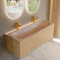 Badmeubel Mondiaz Kurve-Dlux | 120 cm | Meubelkleur Oak | Wastafelkleur Saba | Solid surface | Wasbak midden spoelbak | 2 kraangaten