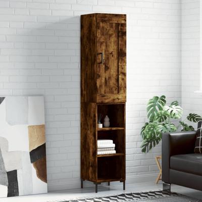 Hoge kast 34,5x34x180 cm bewerkt hout gerookt eikenkleurig