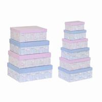 Set van opstapelbare opbergboxen DKD Home Decor Blauw Roze Karton (43,5 x 33,5 x 15,5 cm)