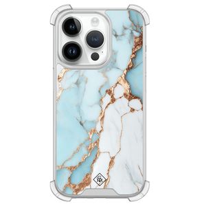 iPhone 14 Pro siliconen shockproof hoesje - Marmer lichtblauw