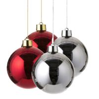 Kerstversieringen set van 4x grote kunststof kerstballen rood en zilver 20 cm glans - Kerstbal - thumbnail