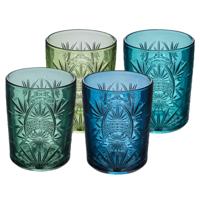 Secret de Gourmet Waterglazen / drinkglazen Ayla - 4x - blauw / groen - 350 ml