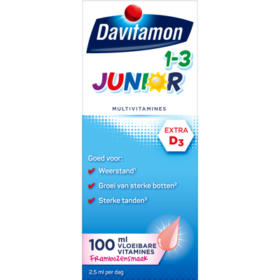 Davitamon Junior 1-3 Vloeibare Vitamines Framboos