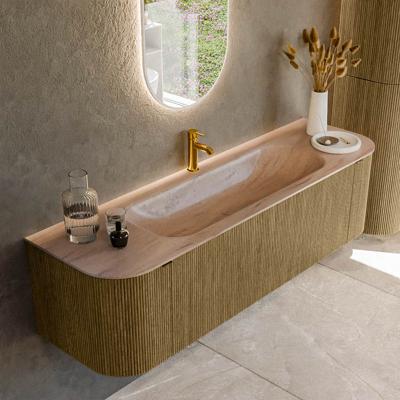 Badmeubel Mondiaz Kurve-Dlux | 160 cm | Meubelkleur Dusk | Wastafelkleur Saba | Solid surface | Wasbak midden spoelbak | 1 kraangat