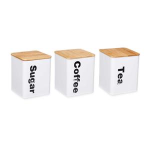 Voorraadpotten set - 3x stuks - koffie/thee/suiker - metaal/bamboe - 1.3L