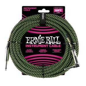 Ernie Ball 6077 Braided Instrument Cable, 3 meter, Black/Green