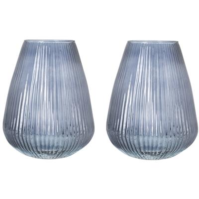 Excellent Houseware glazen vaas / bloemen vazen - 2x - blauw - 25 x 37 cm