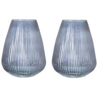 Excellent Houseware glazen vaas / bloemen vazen - 2x - blauw - 25 x 37 cm