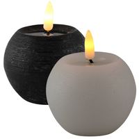 LED kaarsen/bolkaarsen - 2x- rond - zwart en wit -D8 x H7,5 cm - LED kaarsen - thumbnail