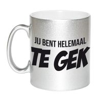 Jij bent helemaal te gek mok / beker zilveren cadeau collega 330 ml