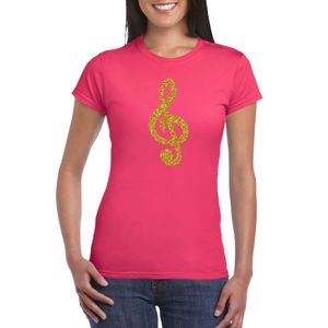 Gouden muzieknoot G-sleutel t-shirt roze voor dames 2XL  -