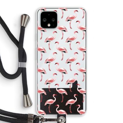 Flamingoprint groen: Pixel 4 XL Transparant Hoesje met koord