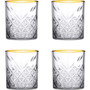 Whisky tumbler glazen - 4x - Timeless serie - transparant/goud - 350 ml