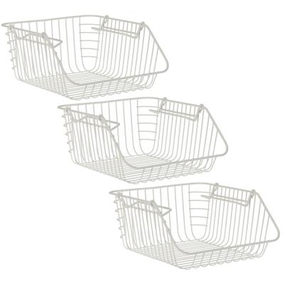 Excellent Houseware opberg mandjes - 3x - stapelbaar - wit - 29 x 27 x 14 cm Excellent Houseware opberg mandjes - 3x - stapelbaar - wit - 29 x 27 x 14 cm