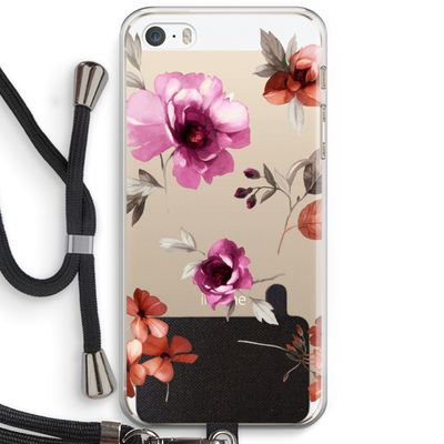 Geschilderde bloemen: iPhone 5 / 5S / SE Transparant Hoesje met koord