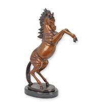A BRONZE SCULPTURE OF A REARING HORSE ON A MARBLE BASE