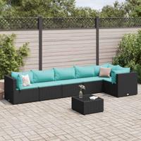 7-delige Loungeset met kussens poly rattan zwart