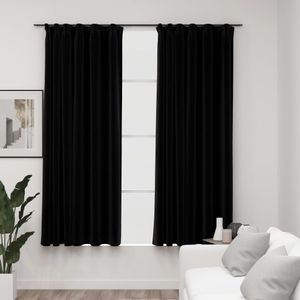VidaXL Gordijnen linnen-look verduisterend haken 2 st 140x175 cm zwart