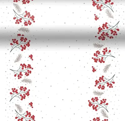 Duni dunicel 3-in-1 tafelloper berrie merrie 40x480cm wit, rood