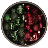 74x stuks kunststof kerstballen mix van donkerrood en donkergroen 6 cm - Kerstbal - thumbnail