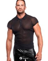 * NOIR handmade Heren Tulle Polo met Zilver glans, H082