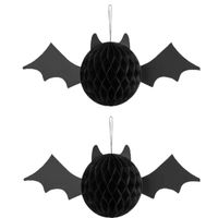 Halloween thema hangende vleermuis - 2x - zwart - papier - 45 cm - thumbnail