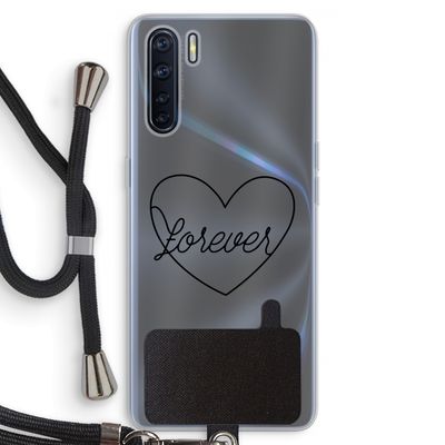 Forever heart black: Oppo A91 Transparant Hoesje met koord