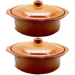 Set van 2x stuks tapas terracotta ovenschalen/stoofpotten cocotte met deksel 30 cm