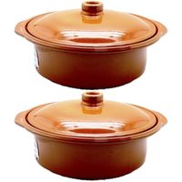 Set van 2x stuks tapas terracotta ovenschalen/stoofpotten cocotte met deksel 30 cm