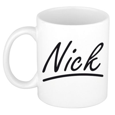 Naam cadeau mok / beker Nick met sierlijke letters 300 ml Naam cadeau mok / beker Nick met sierlijke letters 300 ml