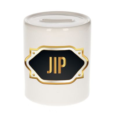 Naam cadeau spaarpot Jip met gouden embleem