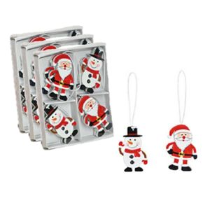 24x stuks houten kersthangers kerstmannen en sneeuwpop 6 cm kerstornamenten