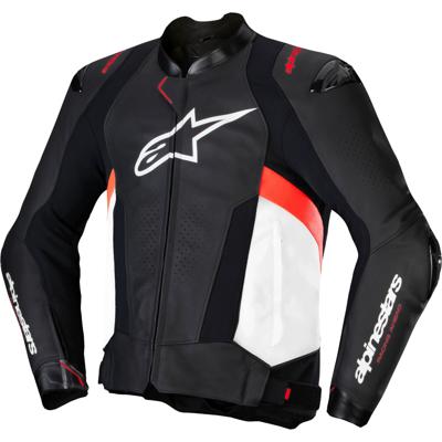 ALPINESTARS Missile V3 Jacket, Leren motorjas, Zwart-Wit-Rood Fluo