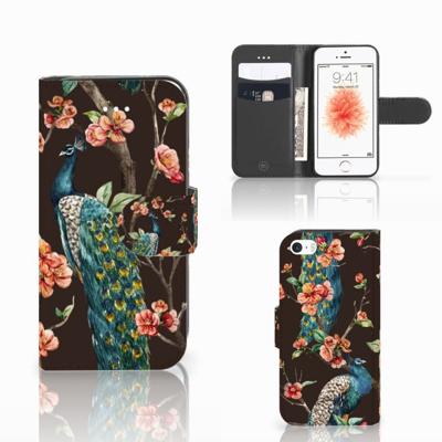 Apple iPhone 5 | 5s | SE | Telefoonhoesje | Met pasjeshouder | Pauw met Bloemen
