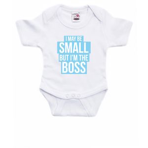 Small but the boss cadeau baby rompertje blauw/wit jongens