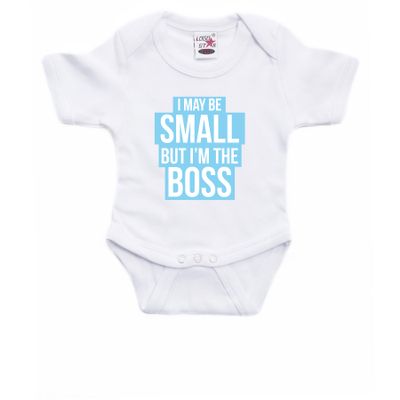 Small but the boss cadeau baby rompertje blauw/wit jongens