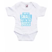 Small but the boss cadeau baby rompertje blauw/wit jongens - thumbnail