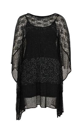 Yoek Tunic long square stripe bead | Zwart | Maat XL