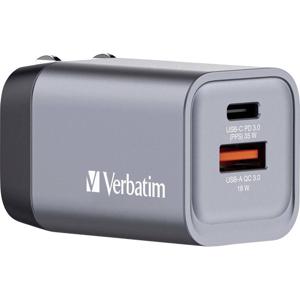 Verbatim GNC-35 GaN Reislader 35 W 1x USB-A, 1x USB-C USB PD, USB PD 3.0, QC 3.0 Grijs GaN, Met adapter voor Europa, Met adapter voor Verenigd Koninkrijk, Met