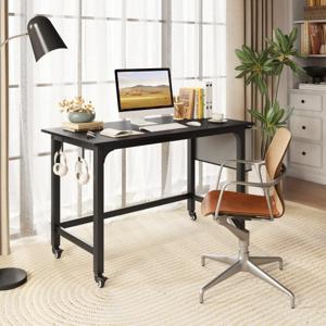 Bureau met Wieltjes Computertafel met Afneembare Stoffen Tas en Koptelefoonhaak 120 x 60 x 75 cm Zwart